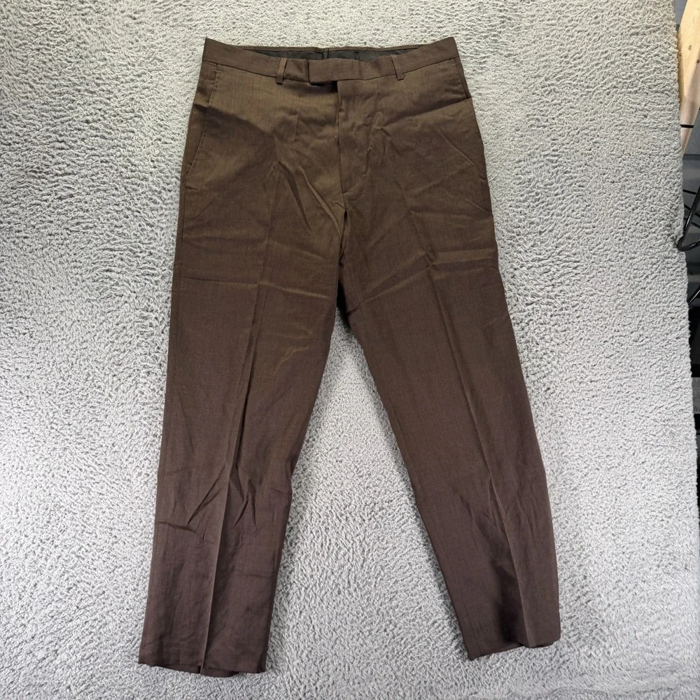 Kenneth Cole Reaction Pant Mens 34x30 Brown Wool Dress Straight Business Stretch